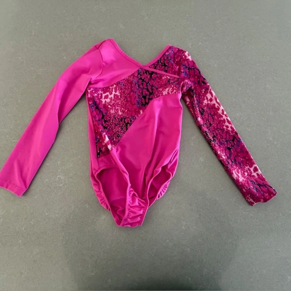 Danskin Now Long Sleeve Size 6-6X Girl's Pink & Black Leopard Print Leotard EUC